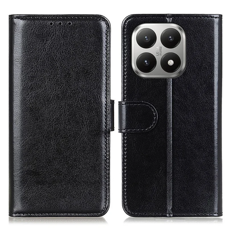 For Xiaomi 17T Case Crazy Horse Texture PU Leather Phone Stand Cover - Black