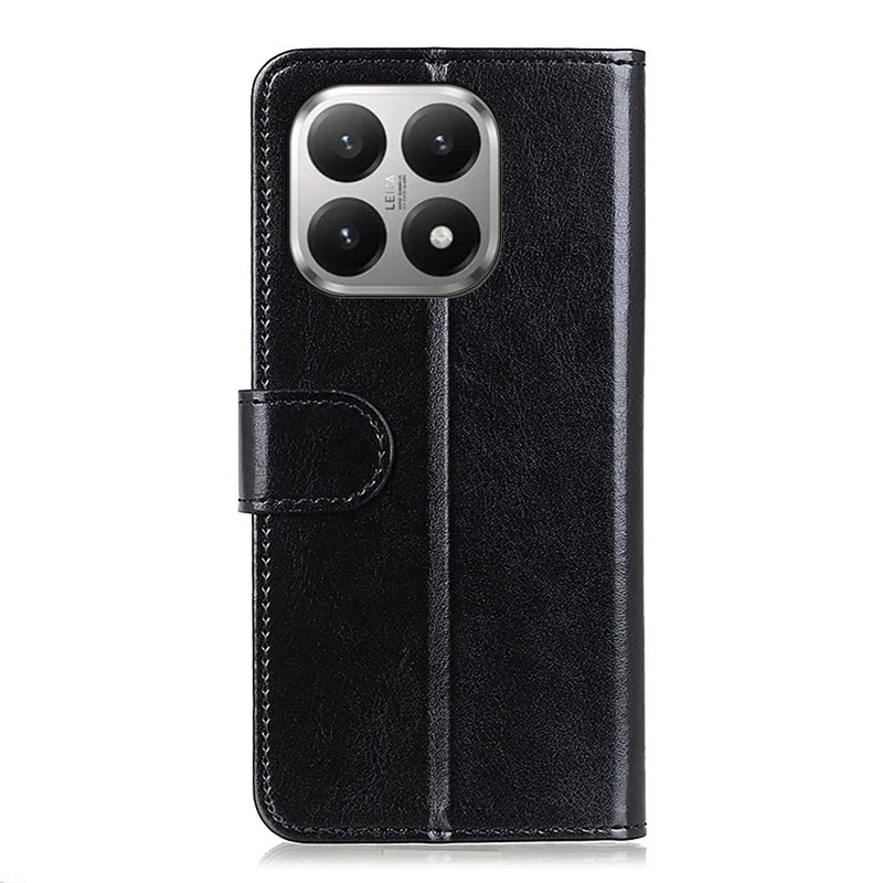 For Xiaomi 17T Case Crazy Horse Texture PU Leather Phone Stand Cover - Black