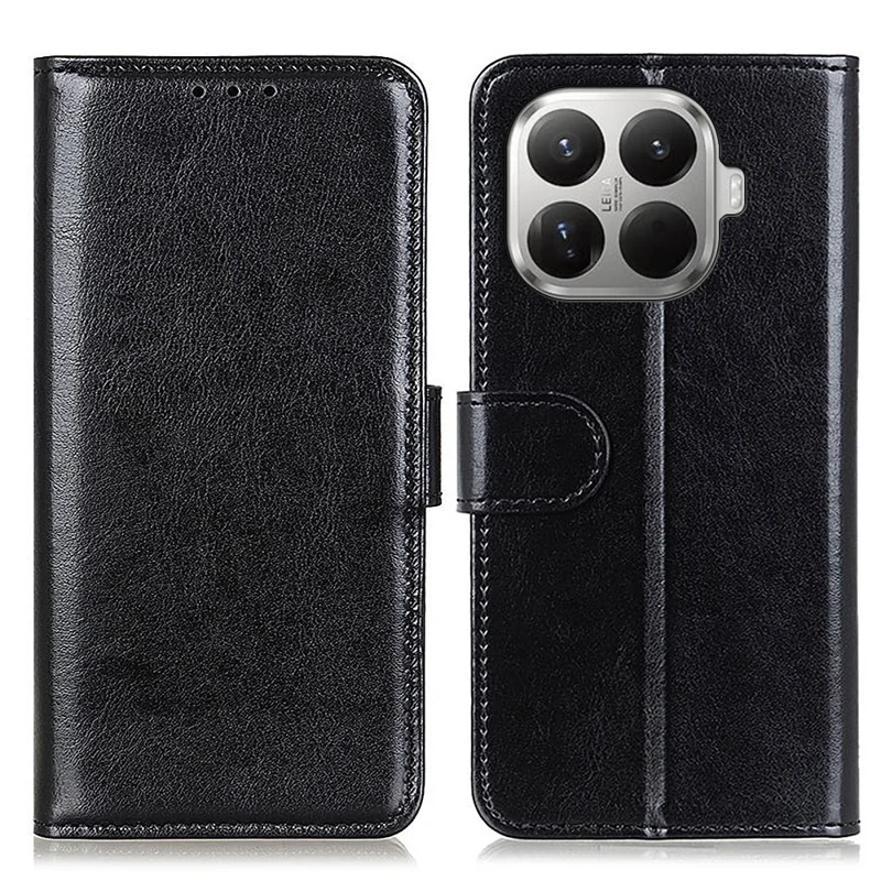 For Xiaomi 17T Pro Case Crazy Horse Texture PU Leather Phone Stand Cover - Black