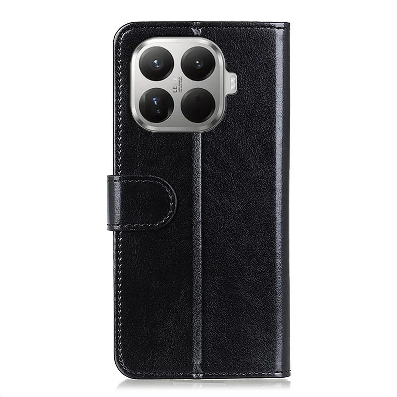 For Xiaomi 17T Pro Case Crazy Horse Texture PU Leather Phone Stand Cover - Black
