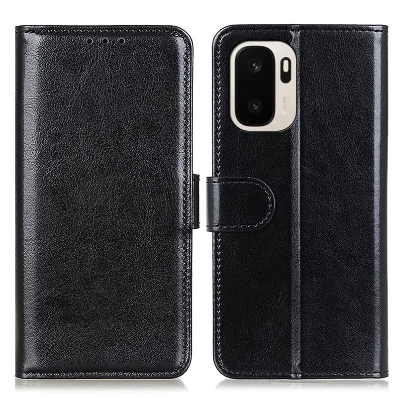For OnePlus Ace 6 Ultra 5G Case Crazy Horse Texture PU Leather Phone Stand Cover - Black