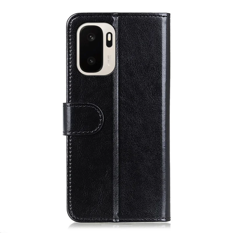 For OnePlus Ace 6 Ultra 5G Case Crazy Horse Texture PU Leather Phone Stand Cover - Black