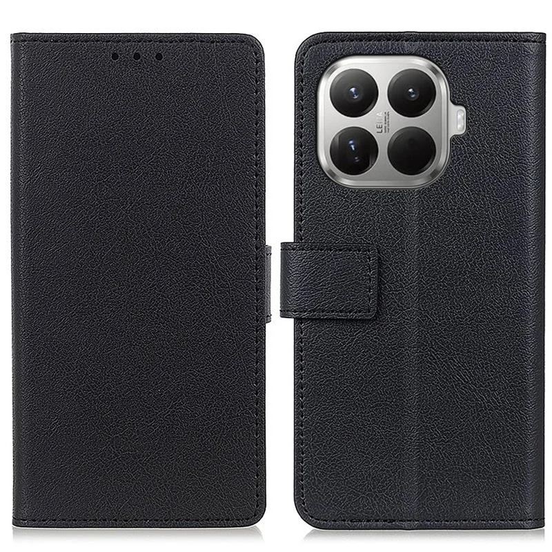 غطاء هاتف لـ Xiaomi 17T Pro من جلد PU بنية واقف ومحفظة - أسود