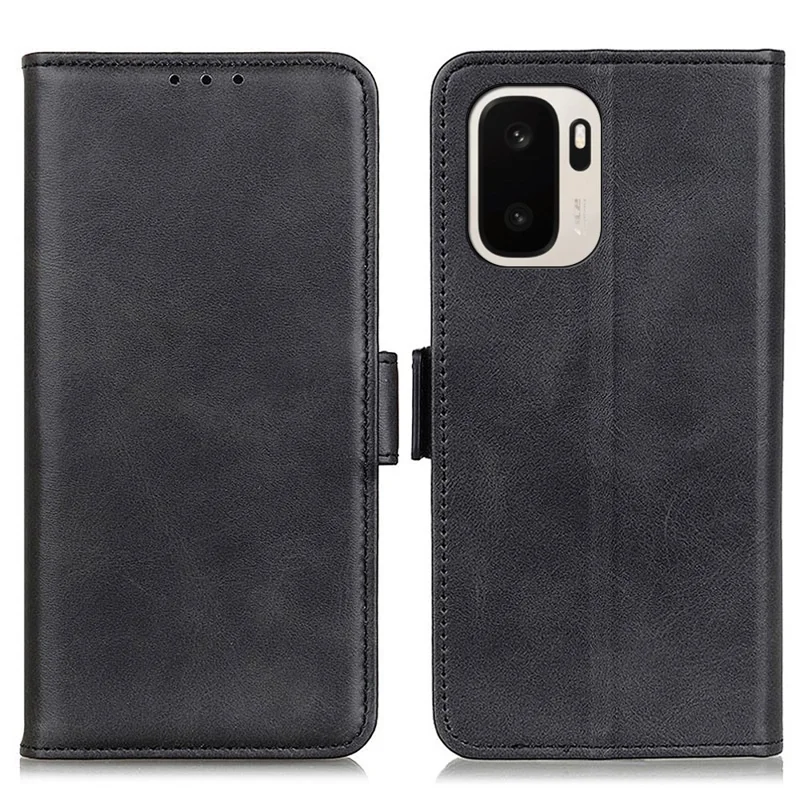 For OnePlus Ace 6 Ultra 5G Case Stand Cowhide Texture PU Leather Phone Cover - Black