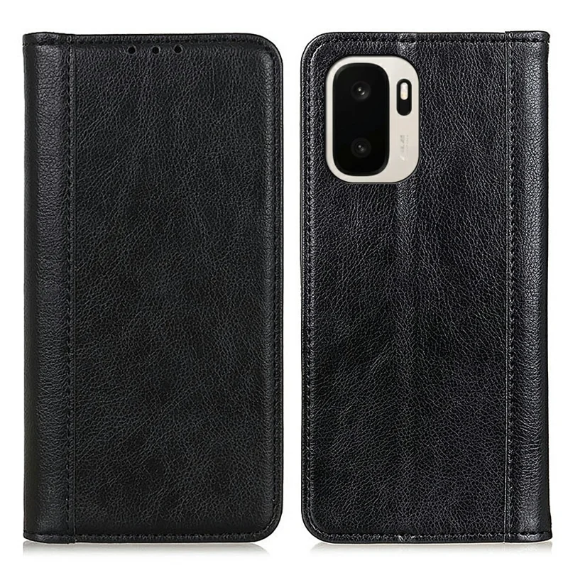 For OnePlus Ace 6 Ultra 5G Stand Case Split Leather Litchi Texture Wallet Phone Cover - Black