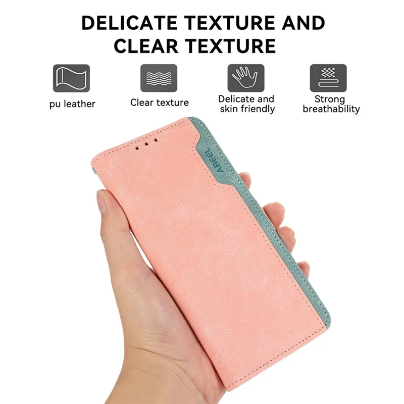 ABEEL For OnePlus Ace 6 Ultra 5G Case Color Splicing Leather Flip Phone Cover RFID Blocking - Pink