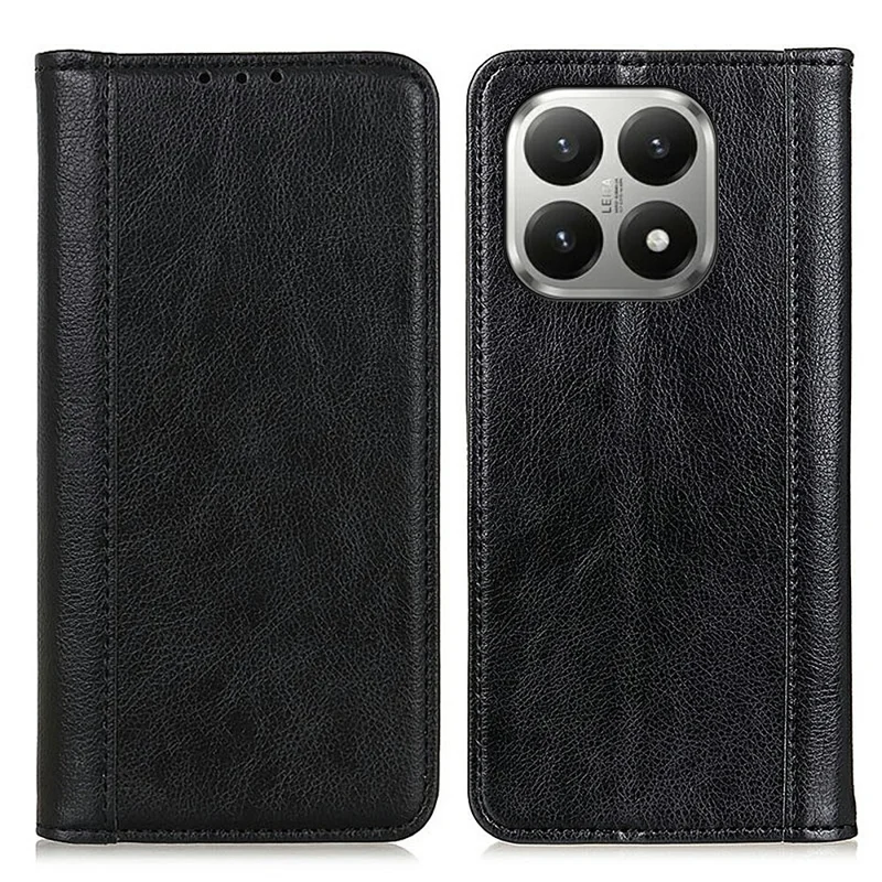 For Xiaomi 17T Pro Stand Case Split Leather Litchi Texture Wallet Phone Cover - Black