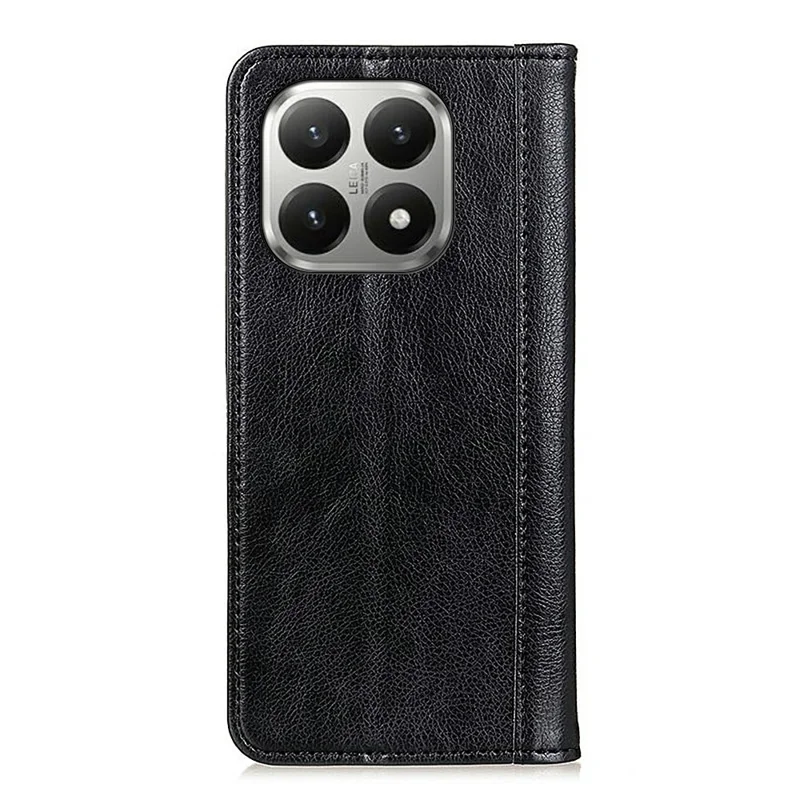 For Xiaomi 17T Pro Stand Case Split Leather Litchi Texture Wallet Phone Cover - Black