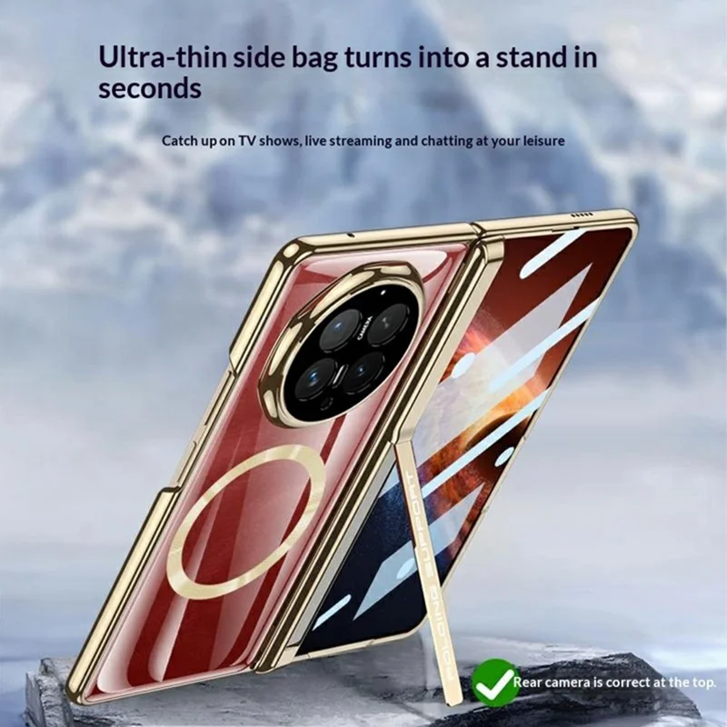 GKK For Honor Magic V6 5G Magnetic Case Kickstand PC Phone Cover with HD Rear Screen Protector - Champagne Gold