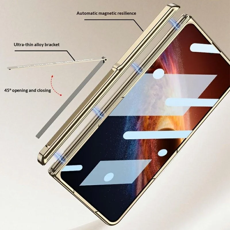 GKK For Honor Magic V6 5G Magnetic Case Kickstand PC Phone Cover with HD Rear Screen Protector - Champagne Gold