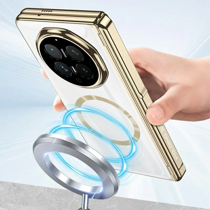 GKK For Honor Magic V6 5G Magnetic Case Kickstand PC Phone Cover with HD Rear Screen Protector - Champagne Gold
