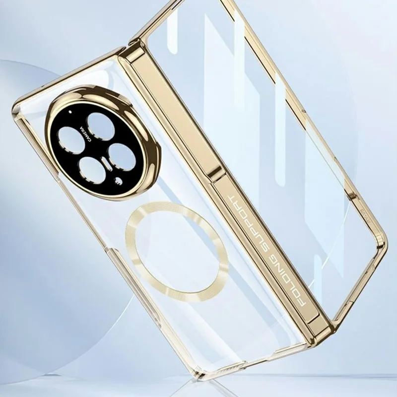 GKK For Honor Magic V6 5G Magnetic Case Kickstand PC Phone Cover with HD Rear Screen Protector - Champagne Gold