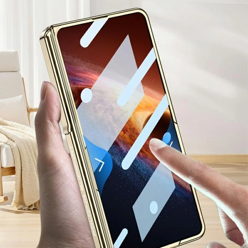 GKK For Honor Magic V6 5G Magnetic Case Kickstand PC Phone Cover with HD Rear Screen Protector - Champagne Gold