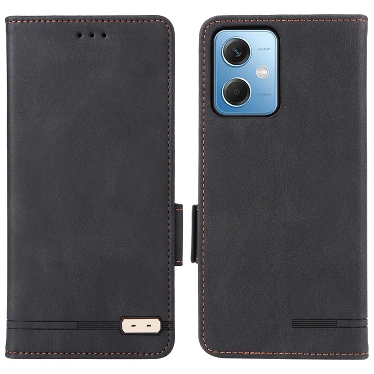 Case de Teléfono de Decoración de Hardware Para Xiaomi Redmi Note 12 5G, Dual Magnetic Clap PU Leather Anti-drop Willet Stand Telephip Cover - Negro