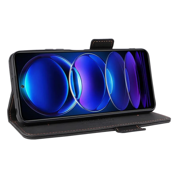 Case de Teléfono de Decoración de Hardware Para Xiaomi Redmi Note 12 5G, Dual Magnetic Clap PU Leather Anti-drop Willet Stand Telephip Cover - Negro