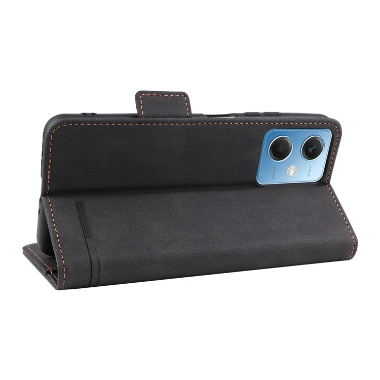 Case de Teléfono de Decoración de Hardware Para Xiaomi Redmi Note 12 5G, Dual Magnetic Clap PU Leather Anti-drop Willet Stand Telephip Cover - Negro