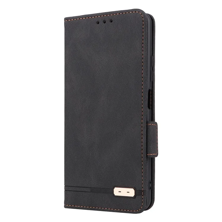 Case de Teléfono de Decoración de Hardware Para Xiaomi Redmi Note 12 5G, Dual Magnetic Clap PU Leather Anti-drop Willet Stand Telephip Cover - Negro