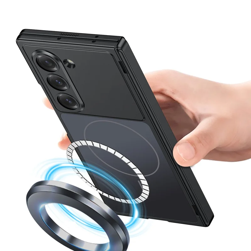 GKK til Samsung Galaxy Z Fold6 5G Magnetisk Case Matt PC Telefonbeskytter med Transparent Skærmbevaren - Sort