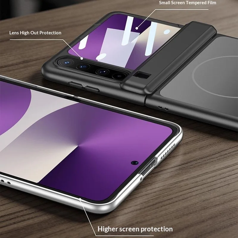 For Huawei Pura X Magnetic Case Matte PC Anti-Fingerprint Phone Cover with Rear Screen Protector - Silver