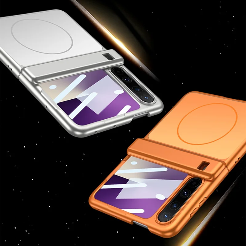 For Huawei Pura X Magnetic Case Matte PC Anti-Fingerprint Phone Cover with Rear Screen Protector - Silver