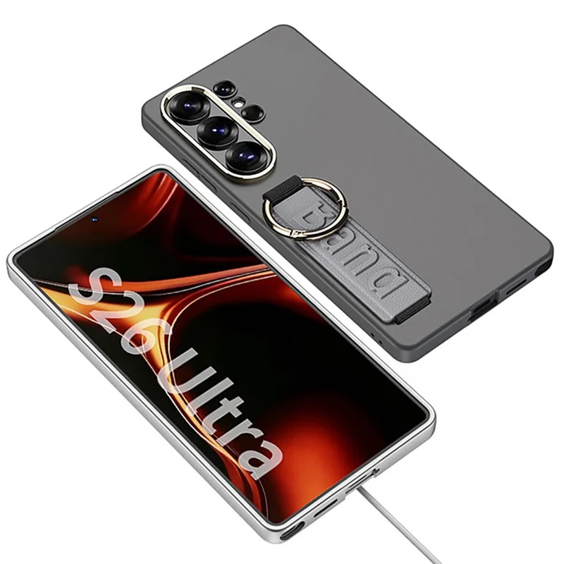 GKK For Samsung Galaxy S26 Ultra Case with Silicone Hand Band Hard PC Phone Back Cover - Titanium Grey