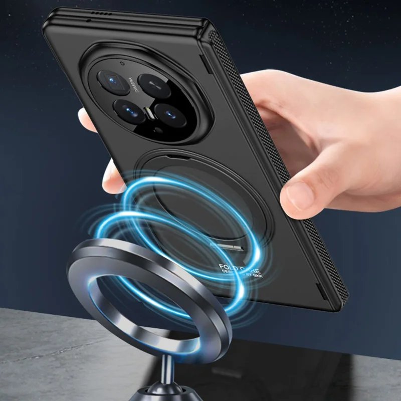 GKK für Honor Magic V6 5G Hülle Ständer Magnetische Scharnierabdeckung PC-Handyhülle mit HD-Schutzfolie – Schwarz