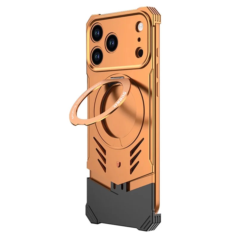 DYONG For iPhone 17 Pro Metal Case Frameless Hollow Heat Dissipation Phone Cover with Kickstand - Orange