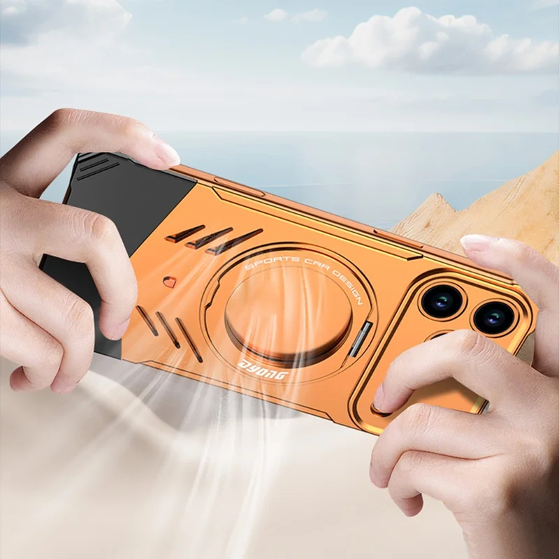 DYONG For iPhone 17 Pro Metal Case Frameless Hollow Heat Dissipation Phone Cover with Kickstand - Orange
