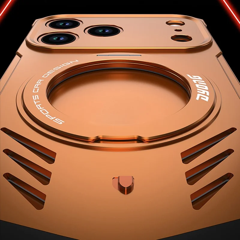 DYONG For iPhone 17 Pro Metal Case Frameless Hollow Heat Dissipation Phone Cover with Kickstand - Orange