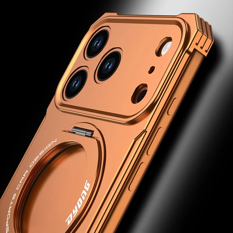 DYONG For iPhone 17 Pro Metal Case Frameless Hollow Heat Dissipation Phone Cover with Kickstand - Orange