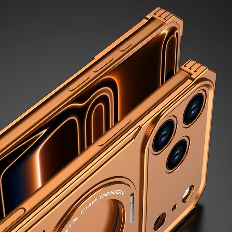 DYONG For iPhone 17 Pro Metal Case Frameless Hollow Heat Dissipation Phone Cover with Kickstand - Orange