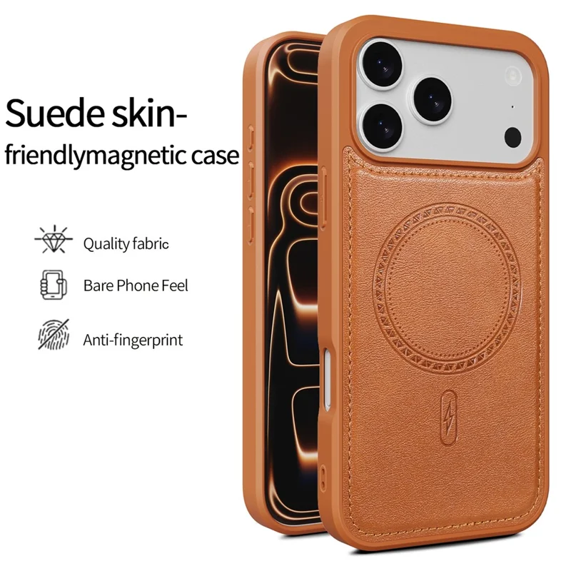 För iPhone 17 Pro Skal Magnetiskt PU-läder Belagt PC + TPU Telefonbakdäck - Gul