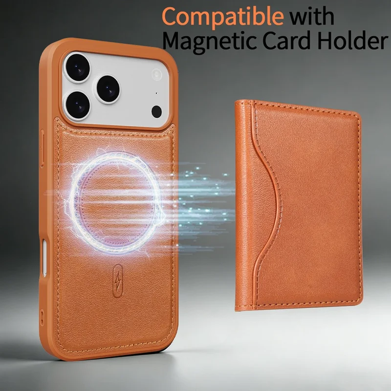 För iPhone 17 Pro Skal Magnetiskt PU-läder Belagt PC + TPU Telefonbakdäck - Gul