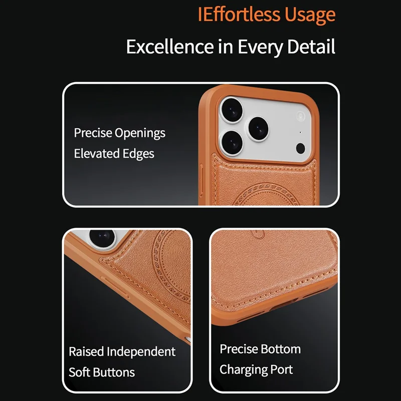 För iPhone 17 Pro Skal Magnetiskt PU-läder Belagt PC + TPU Telefonbakdäck - Gul