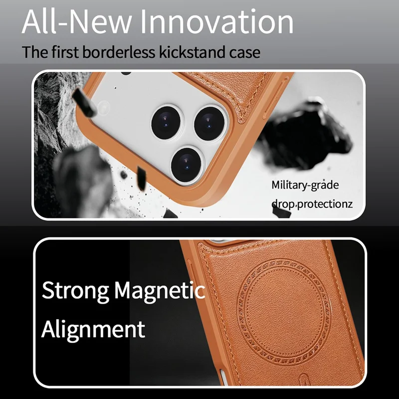 För iPhone 17 Pro Max-hölse Magnetisk PU-läderbelagd PC + TPU mobiltelefonbakåt-täcke - Gult