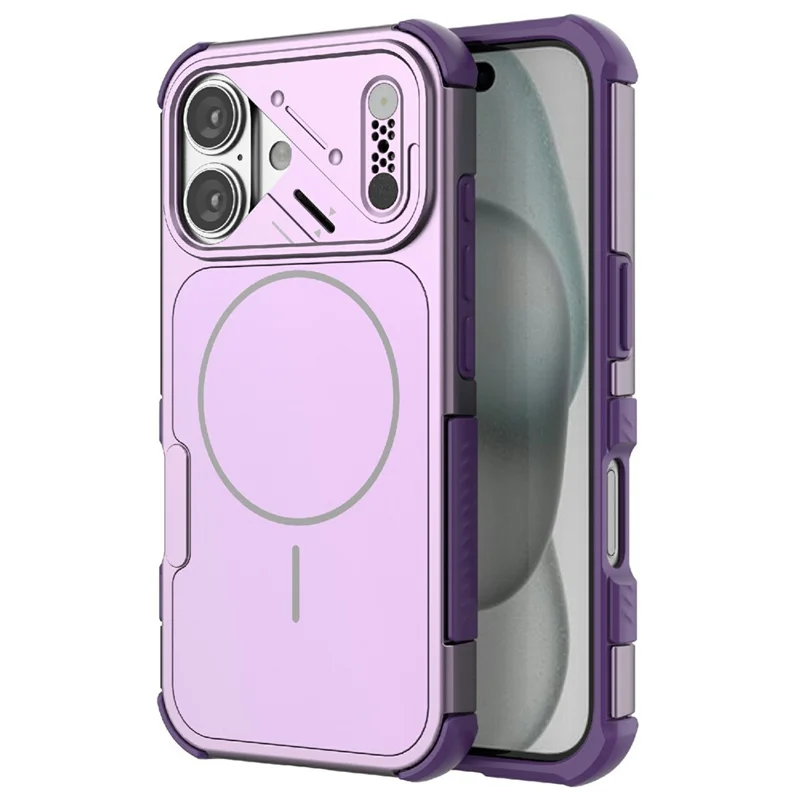 For iPhone 16 Case Shockproof Airbag PC+TPU Phone Cover Compatible with MagSafe - Purple