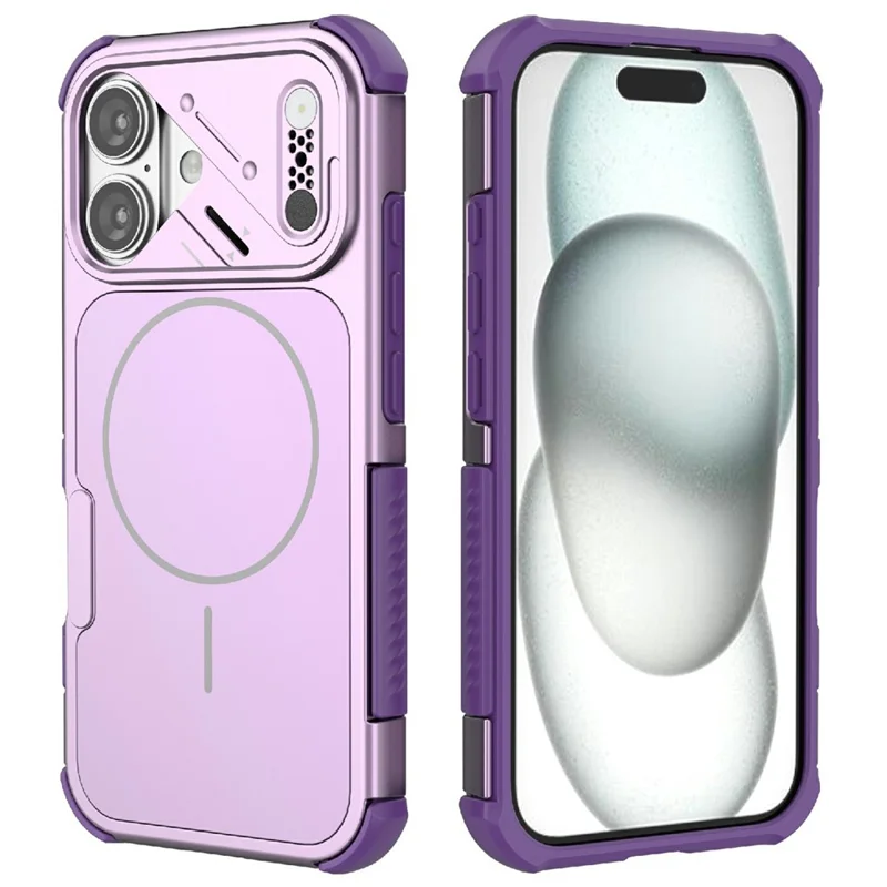 For iPhone 16 Case Shockproof Airbag PC+TPU Phone Cover Compatible with MagSafe - Purple