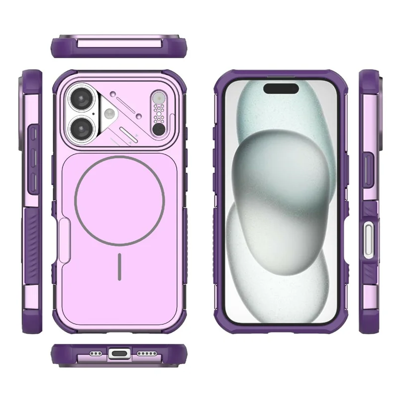 For iPhone 16 Case Shockproof Airbag PC+TPU Phone Cover Compatible with MagSafe - Purple