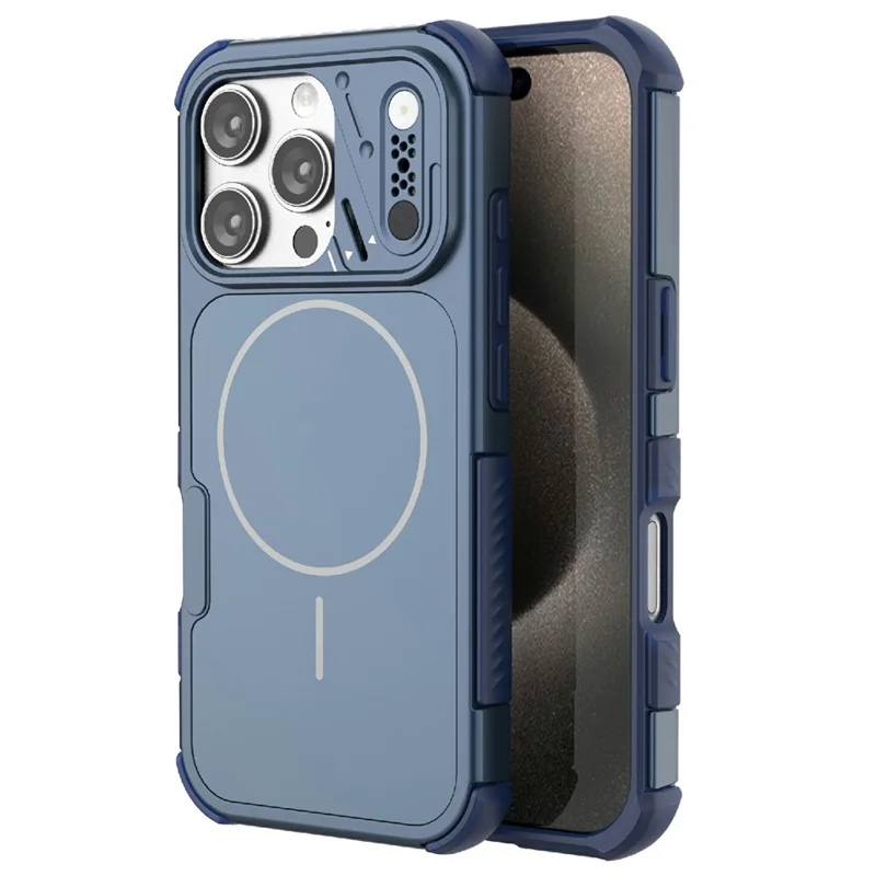 For iPhone 16 Pro Case Shockproof Airbag PC+TPU Phone Cover Compatible with MagSafe - Blue