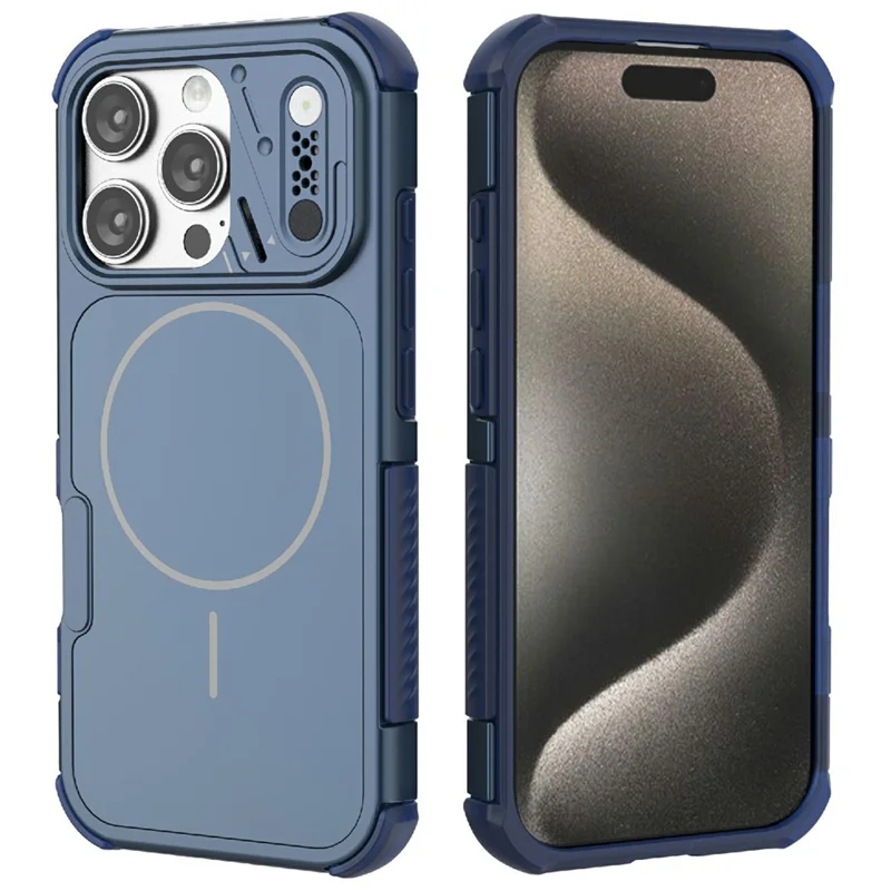 For iPhone 16 Pro Case Shockproof Airbag PC+TPU Phone Cover Compatible with MagSafe - Blue