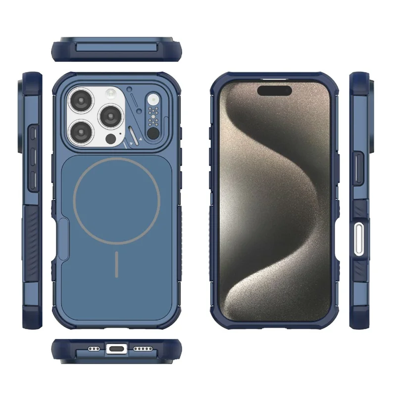 For iPhone 16 Pro Case Shockproof Airbag PC+TPU Phone Cover Compatible with MagSafe - Blue