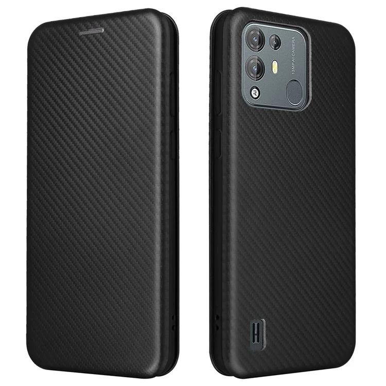 Pour Blackview A55 Pro Carbon Fibre Texture Case Absorption Magnétique Couverture PU PU Curture Cartre Slot Solle de Téléphone - le Noir