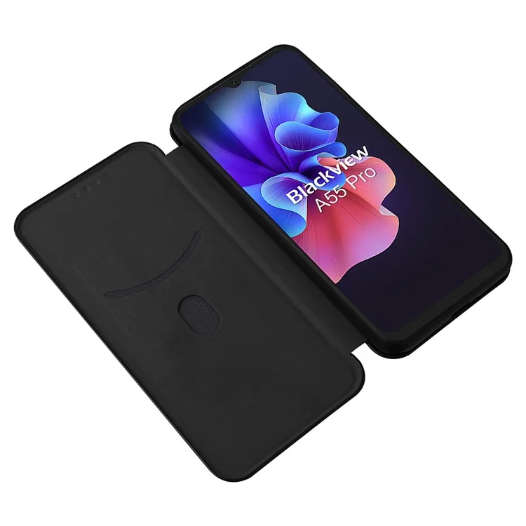 Для Blackview A55 Pro Carbon Fiber Case Case Magnetic Absorption Flip Cover pu Кожаная Карта Слот Сставка Телефона - Черный