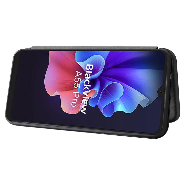 Для Blackview A55 Pro Carbon Fiber Case Case Magnetic Absorption Flip Cover pu Кожаная Карта Слот Сставка Телефона - Черный