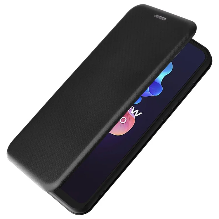 Для Blackview A55 Pro Carbon Fiber Case Case Magnetic Absorption Flip Cover pu Кожаная Карта Слот Сставка Телефона - Черный