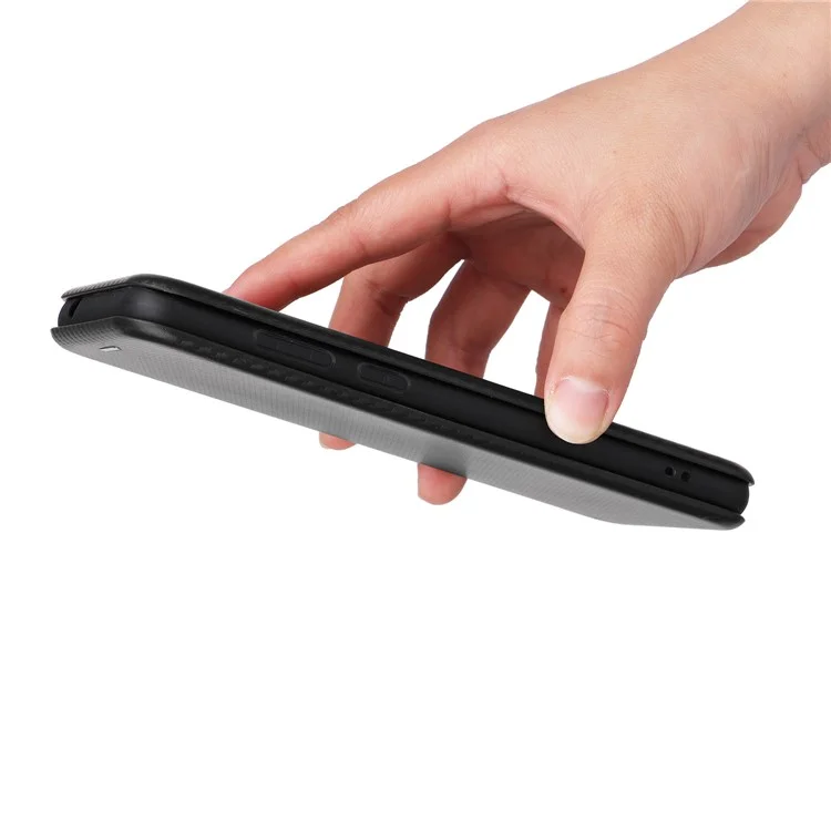 Для Blackview A55 Pro Carbon Fiber Case Case Magnetic Absorption Flip Cover pu Кожаная Карта Слот Сставка Телефона - Черный