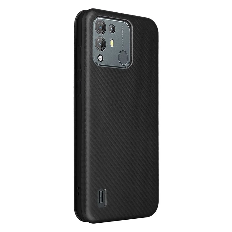 Pour Blackview A55 Pro Carbon Fibre Texture Case Absorption Magnétique Couverture PU PU Curture Cartre Slot Solle de Téléphone - le Noir