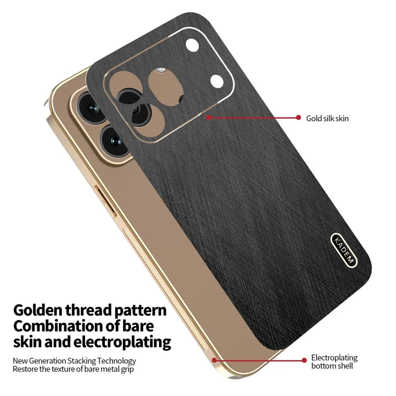 KADEM Custodia per Honor 600 Pro 5G Rivestimento Elettrolitico Design in Tessuto Effetto Seta in PU + TPU Protezione Posteriore per Telefono - Nero