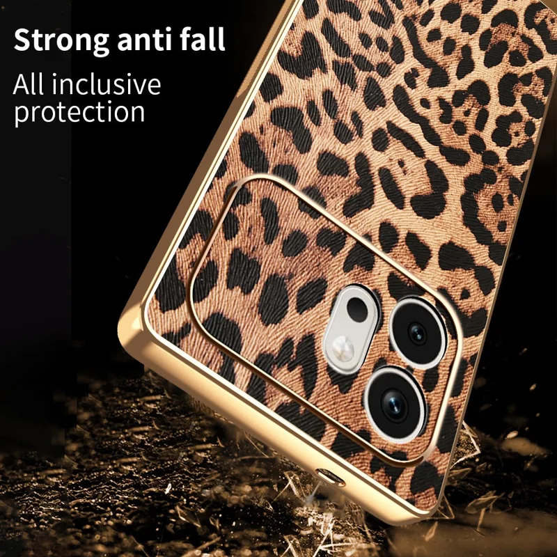 For Honor 600 5G Case Leopard Print PU Leather Coated PC + TPU Electroplating Phone Cover