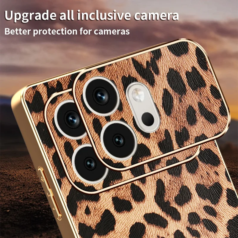 For Honor 600 5G Case Leopard Print PU Leather Coated PC + TPU Electroplating Phone Cover